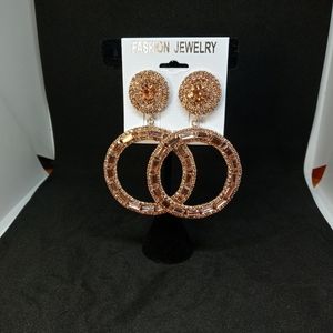 Rose Gold Rhinestone Round Clip-on Earrings